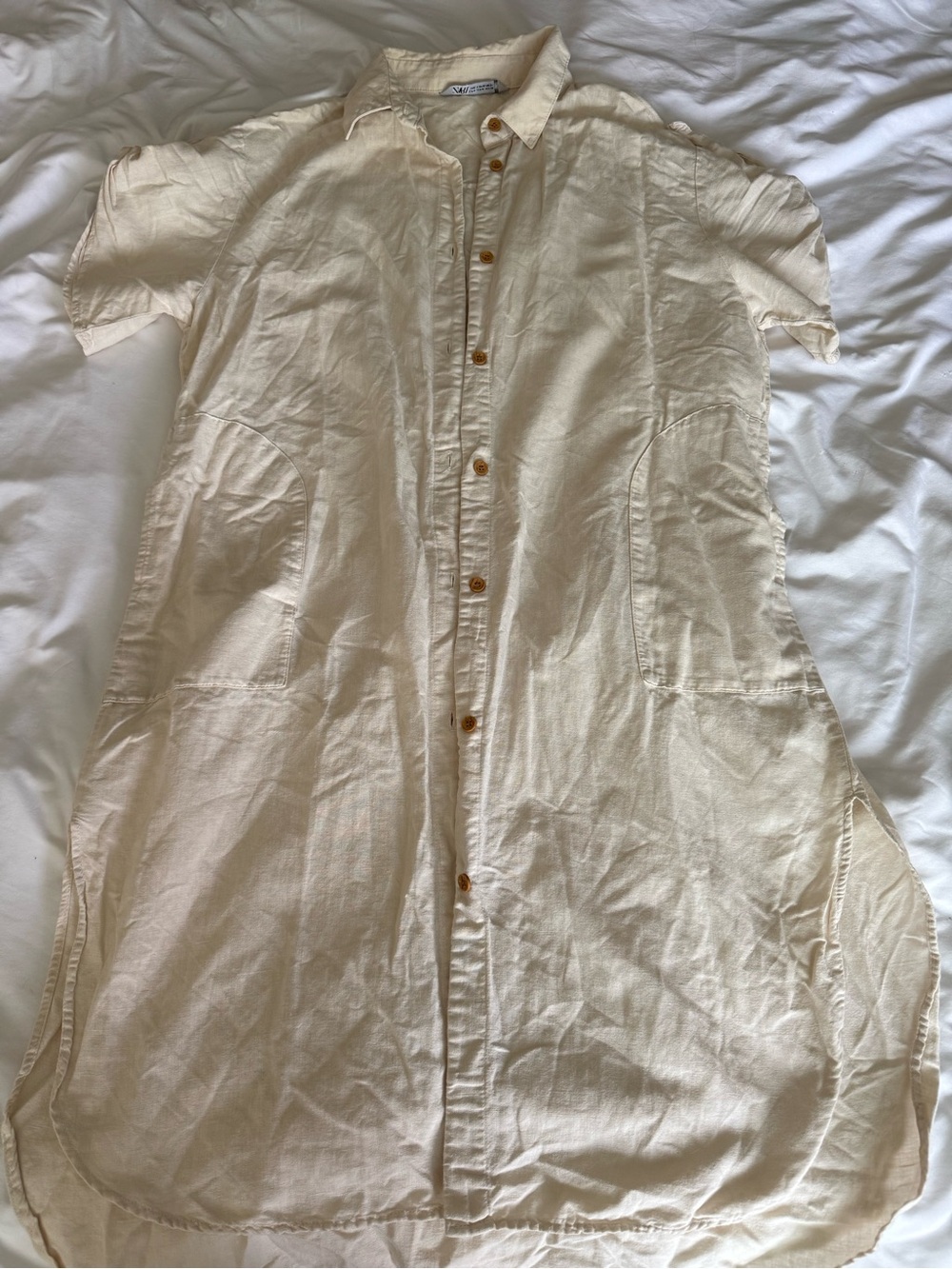 Zara Cream Linen Shirt Dress